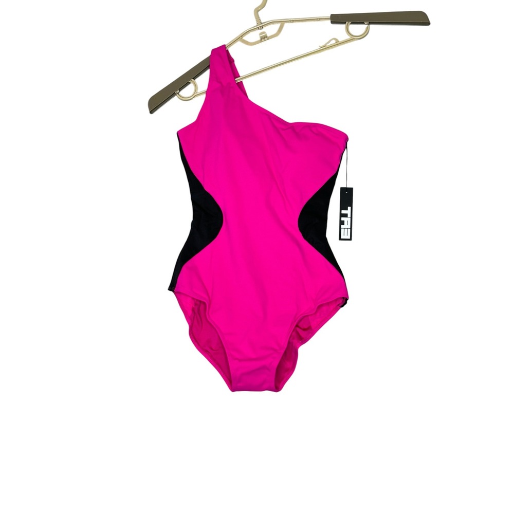 Ta3 One-Shoulder Hot Pink & Black One-Piece Swimsuit Corset Shapewear